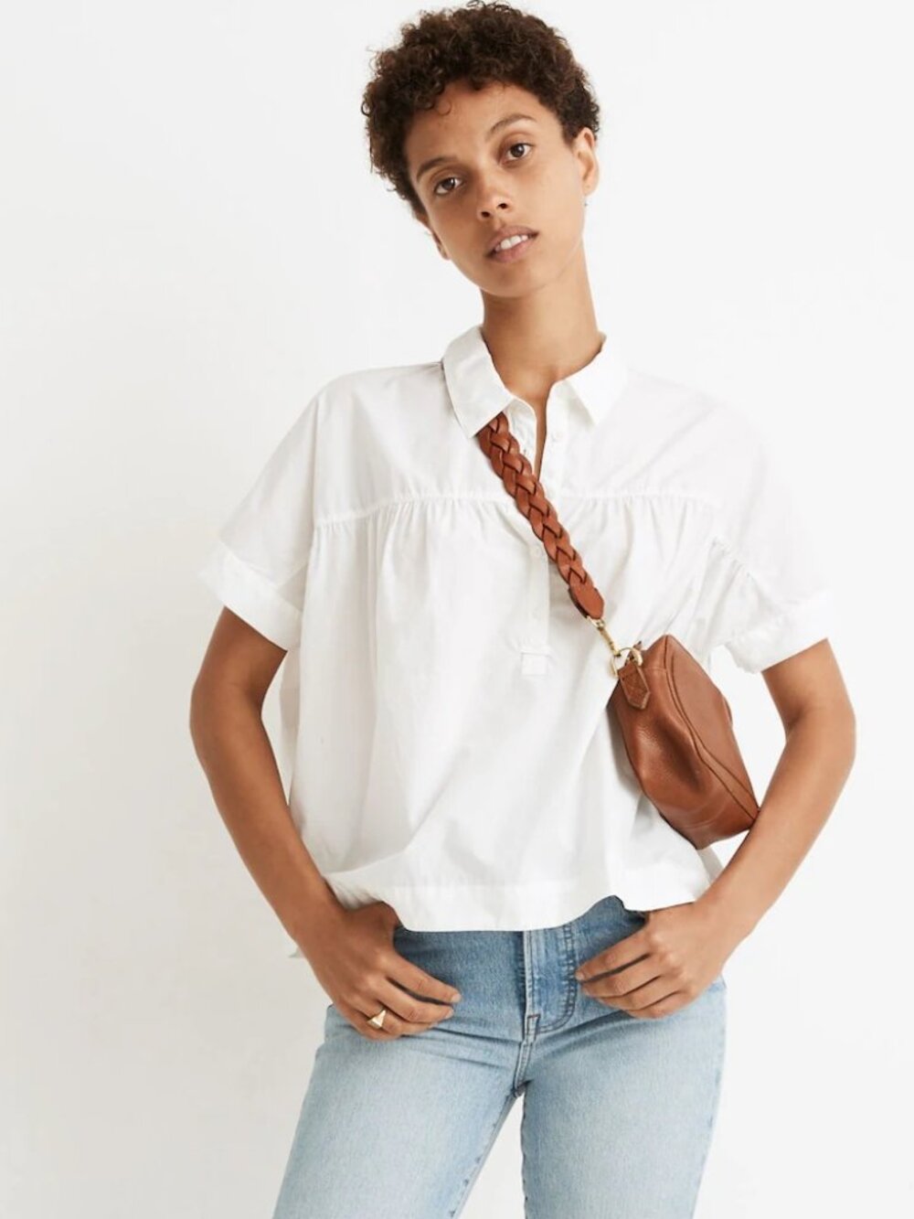Madewell Shirred-Yoke Popover Top White NWT!